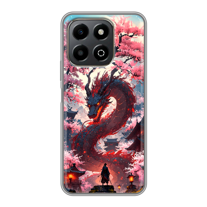 Силиконовый чехол на Honor X6b с принтом Дракон Японский Силиконовый чехол на Honor X6b с принтом Дракон Японский