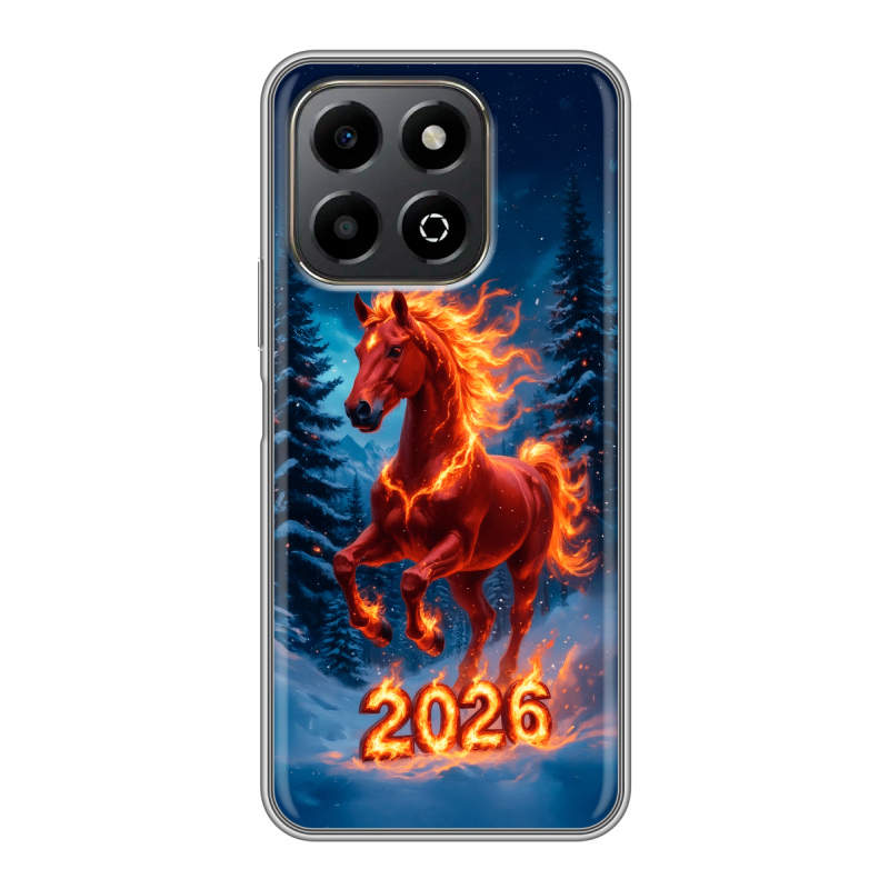 Силиконовый противоударный чехол на Honor X6b с принтом Новый год коня Силиконовый противоударный чехол на Honor X6b с принтом Новый год коня