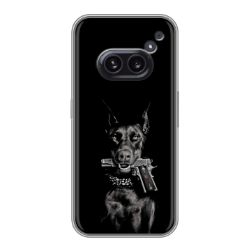 Силиконовый чехол на Nothing Phone (2a) Plus с принтом Доберман и пистолет Силиконовый чехол на Nothing Phone (2a) Plus с принтом Доберман и пистолет