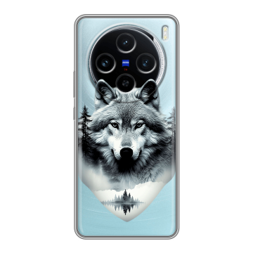 Силиконовый чехол на Vivo X100 с принтом Волк в лесу