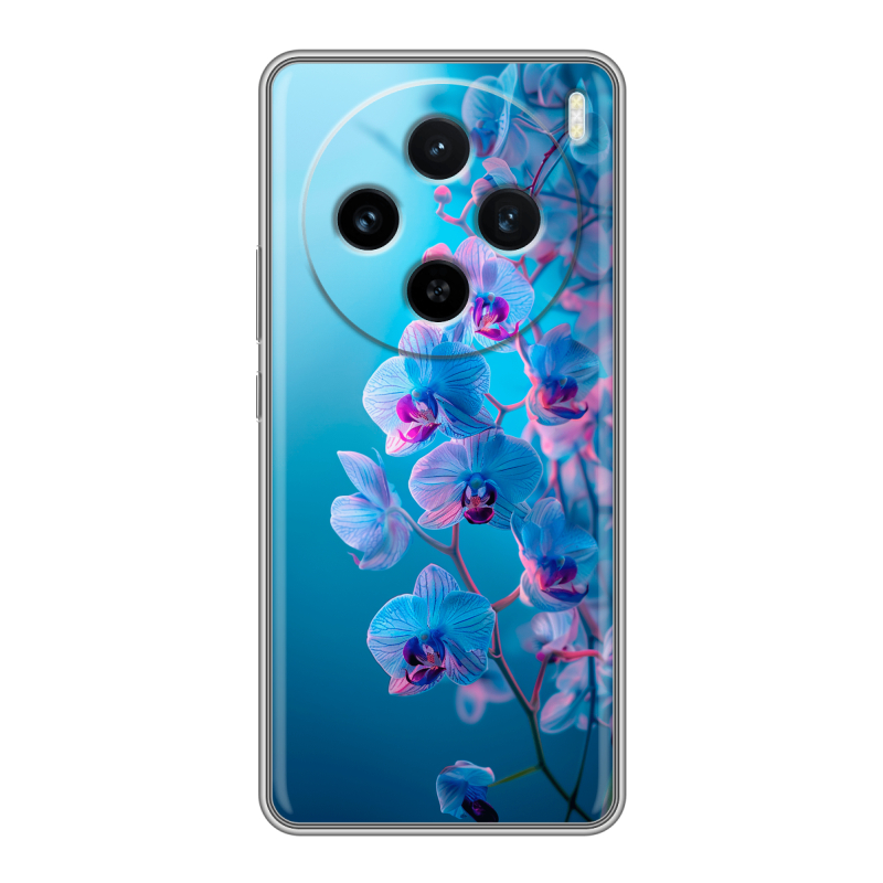 Силиконовый чехол на Vivo X100 с принтом голубые орхидеи Силиконовый чехол на Vivo X100 с принтом голубые орхидеи