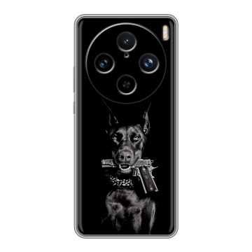 Силиконовый чехол на Vivo X100 Pro с принтом Доберман и пистолет Силиконовый чехол на Vivo X100 Pro с принтом Доберман и пистолет