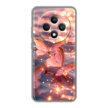 Силиконовый чехол на OPPO Reno12 F с принтом бабочки розовые