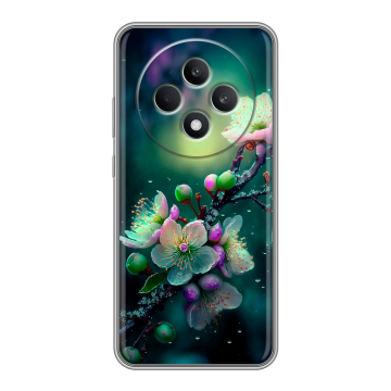 Силиконовый чехол на OPPO Reno12 F с принтом Цветы и мрамор