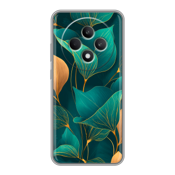 Силиконовый чехол на OPPO Reno12 F с принтом Листья и золото