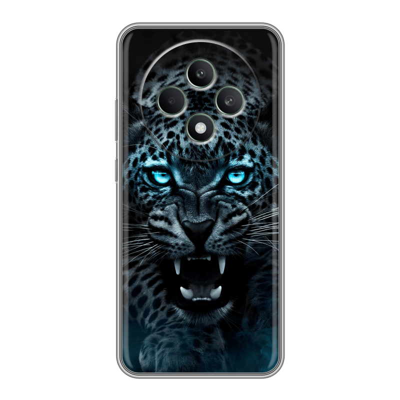 Силиконовый чехол на OPPO Reno12 F с принтом Темный леопард Силиконовый чехол на OPPO Reno12 F с принтом Темный леопард