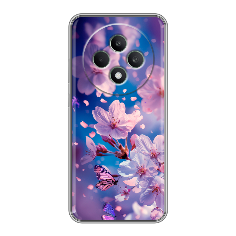 Силиконовый чехол на OPPO Reno12 F с принтом цветы бабочки Силиконовый чехол на OPPO Reno12 F с принтом цветы бабочки