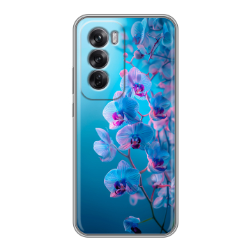 Силиконовый чехол на OPPO Reno12 Pro с принтом голубые орхидеи