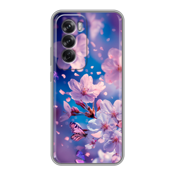 Силиконовый чехол на OPPO Reno12 Pro с принтом цветы бабочки