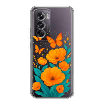 Силиконовый чехол на OPPO Reno12 Pro с принтом цветы бабочки