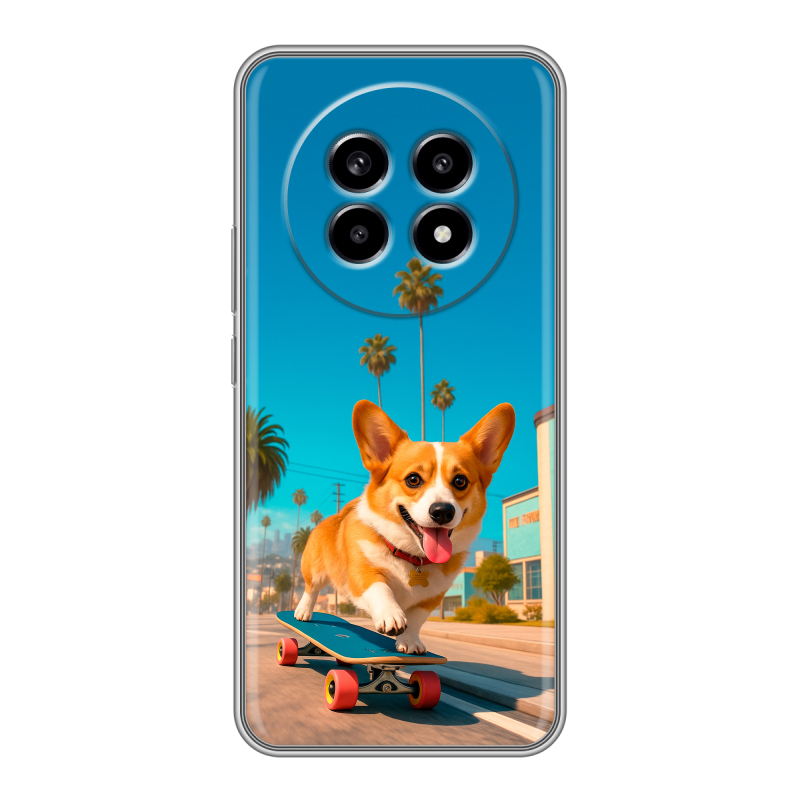 Силиконовый чехол на Realme 13 Pro с принтом Корги на скейте Силиконовый чехол на Realme 13 Pro с принтом Корги на скейте