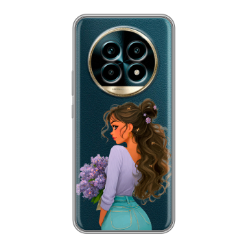 Силиконовый чехол на Realme 13 Pro Plus с принтом девушка цветы