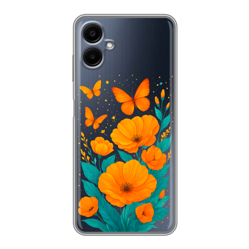 Силиконовый чехол на Samsung Galaxy A06 с принтом цветы бабочки Силиконовый чехол на Samsung Galaxy A06 с принтом цветы бабочки