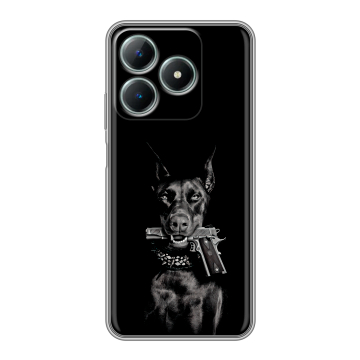 Силиконовый чехол на Realme C61 4G с принтом Доберман и пистолет