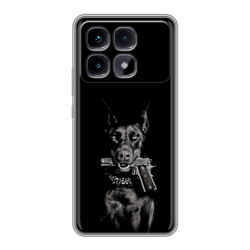 Силиконовый чехол на Xiaomi Redmi K70 Ultra с принтом Доберман и пистолет Силиконовый чехол на Xiaomi Redmi K70 Ultra с принтом Доберман и пистолет