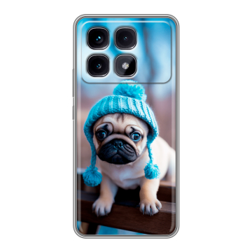 Силиконовый чехол на Xiaomi Redmi K70 Ultra с принтом Мопс в шапке Силиконовый чехол на Xiaomi Redmi K70 Ultra с принтом Мопс в шапке