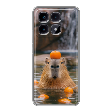 Силиконовый чехол на Xiaomi Redmi K70 Ultra с принтом Капибара с апельсином