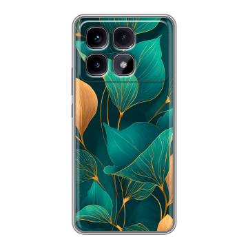 Силиконовый чехол на Xiaomi Redmi K70 Ultra с принтом Листья и золото