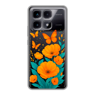 Силиконовый чехол на Xiaomi Redmi K70 Ultra с принтом цветы бабочки