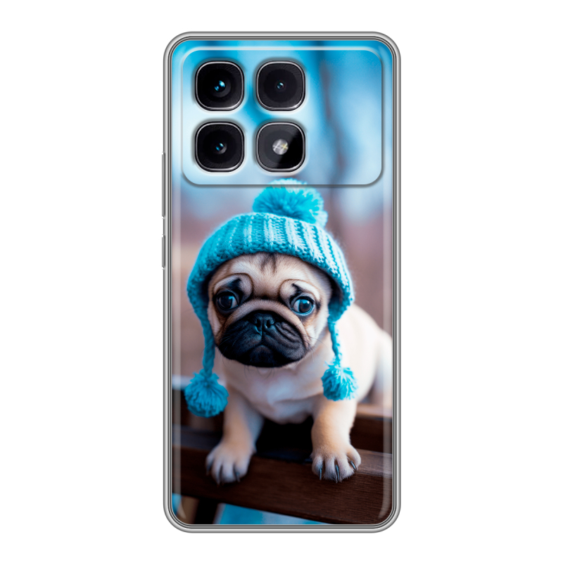 Силиконовый чехол на Xiaomi Redmi K70 Ultra с принтом Мопс в шапке Силиконовый чехол на Xiaomi Redmi K70 Ultra с принтом Мопс в шапке