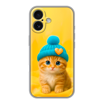 Силиконовый чехол на Iphone 16 с принтом Котенок в шапке Силиконовый чехол на Iphone 16 с принтом Котенок в шапке