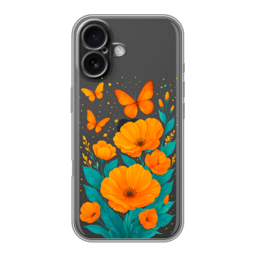 Силиконовый чехол на Iphone 16 с принтом цветы бабочки