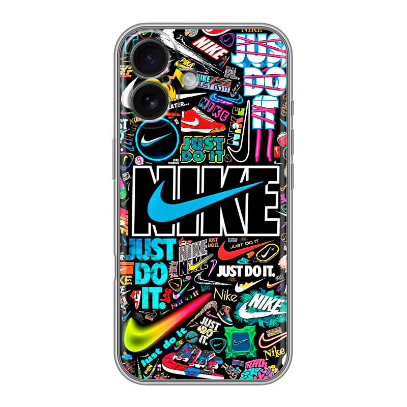 Силиконовый чехол на Iphone 16 с принтом найк nike черный Силиконовый чехол на Iphone 16 с принтом найк nike черный