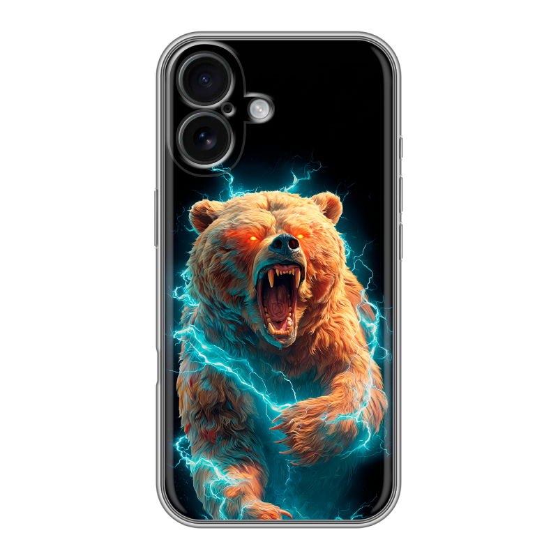 Силиконовый чехол на Iphone 16 с принтом Медведь Силиконовый чехол на Iphone 16 с принтом Медведь