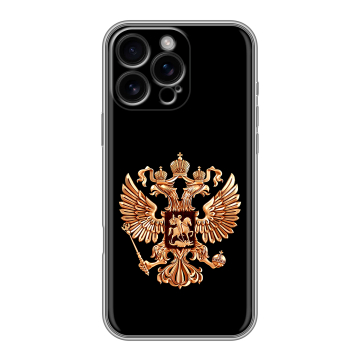 Силиконовый чехол на Iphone 16 Pro Max с принтом Герб России золотой