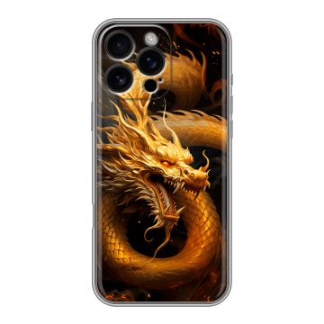 Силиконовый чехол на Iphone 16 Pro Max с принтом Золотой дракон