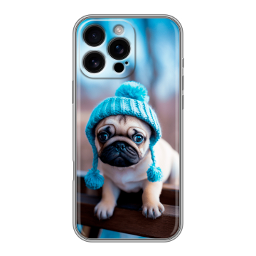 Силиконовый чехол на Iphone 16 Pro Max с принтом Мопс в шапке Силиконовый чехол на Iphone 16 Pro Max с принтом Мопс в шапке