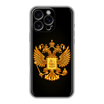 Силиконовый чехол на Iphone 16 Pro Max с принтом Герб России желтый Силиконовый чехол на Iphone 16 Pro Max с принтом Герб России желтый
