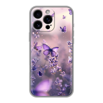 Силиконовый чехол на Iphone 16 Pro Max с принтом бабочки и лаванда Силиконовый чехол на Iphone 16 Pro Max с принтом бабочки и лаванда