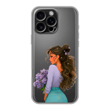 Силиконовый чехол на Iphone 16 Pro Max с принтом девушка цветы Силиконовый чехол на Iphone 16 Pro Max с принтом девушка цветы