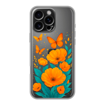 Силиконовый чехол на Iphone 16 Pro Max с принтом цветы бабочки Силиконовый чехол на Iphone 16 Pro Max с принтом цветы бабочки