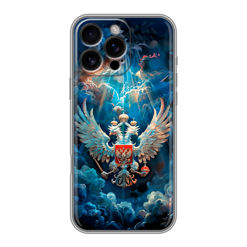 Силиконовый чехол на Iphone 16 Pro Max с принтом Герб флаг России Силиконовый чехол на Iphone 16 Pro Max с принтом Герб флаг России