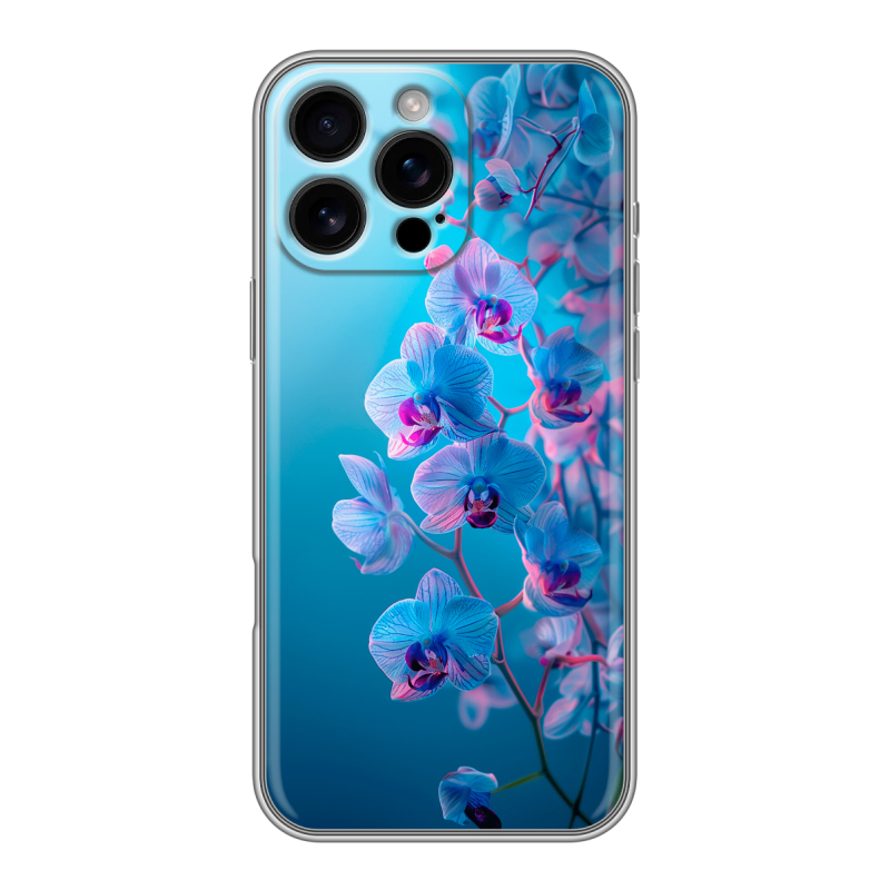Силиконовый чехол на Iphone 16 Pro Max с принтом голубые орхидеи Силиконовый чехол на Iphone 16 Pro Max с принтом голубые орхидеи