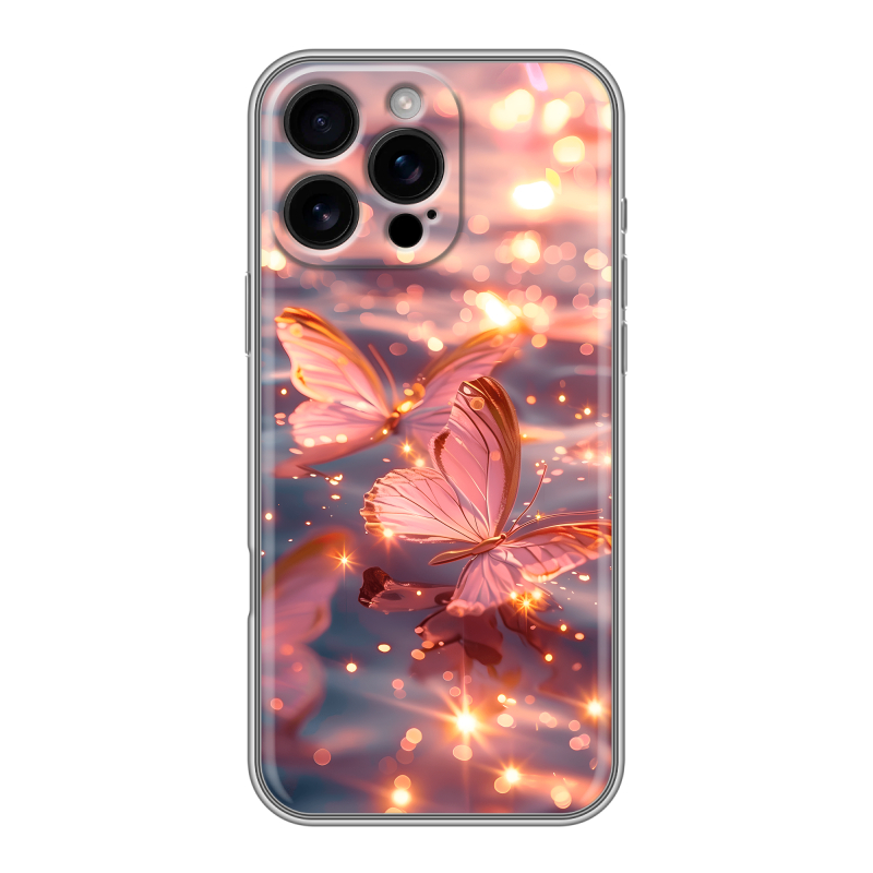 Силиконовый чехол на Iphone 16 Pro Max с принтом бабочки розовые Силиконовый чехол на Iphone 16 Pro Max с принтом бабочки розовые