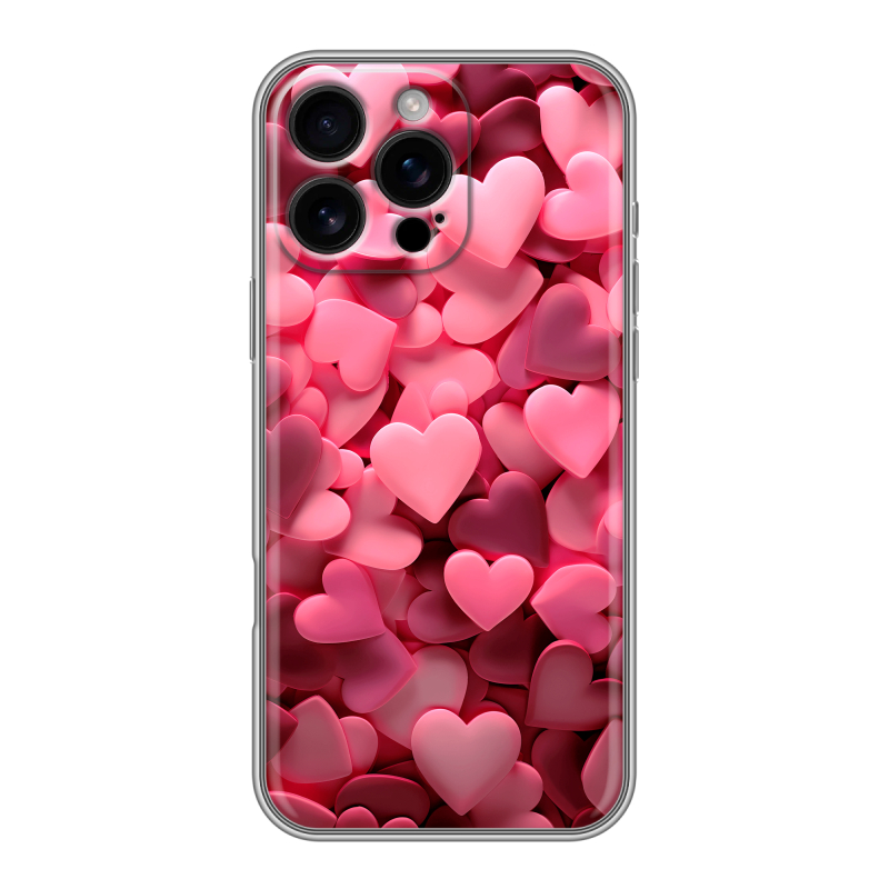 Силиконовый чехол на Iphone 16 Pro Max с принтом розовые сердечки Силиконовый чехол на Iphone 16 Pro Max с принтом розовые сердечки