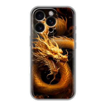 Силиконовый чехол на Iphone 16 Pro с принтом Золотой дракон
