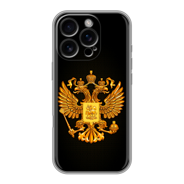 Силиконовый чехол на Iphone 16 Pro с принтом Герб России желтый Силиконовый чехол на Iphone 16 Pro с принтом Герб России желтый