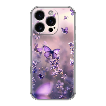 Силиконовый чехол на Iphone 16 Pro с принтом бабочки и лаванда Силиконовый чехол на Iphone 16 Pro с принтом бабочки и лаванда