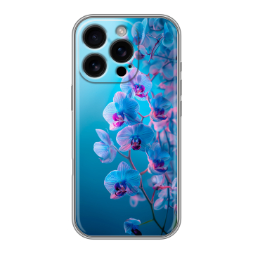 Силиконовый чехол на Iphone 16 Pro с принтом голубые орхидеи Силиконовый чехол на Iphone 16 Pro с принтом голубые орхидеи