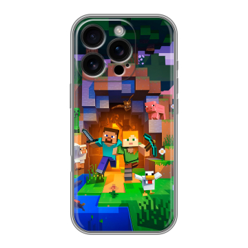 Силиконовый чехол на Iphone 16 Pro с принтом Майнкрафт Minecraft
