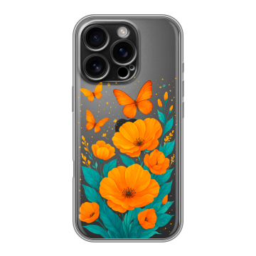 Силиконовый чехол на Iphone 16 Pro с принтом цветы бабочки