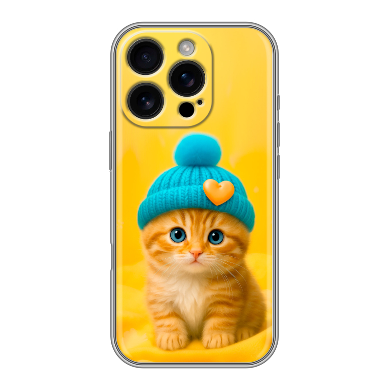 Силиконовый чехол на Iphone 16 Pro с принтом Котенок в шапке Силиконовый чехол на Iphone 16 Pro с принтом Котенок в шапке