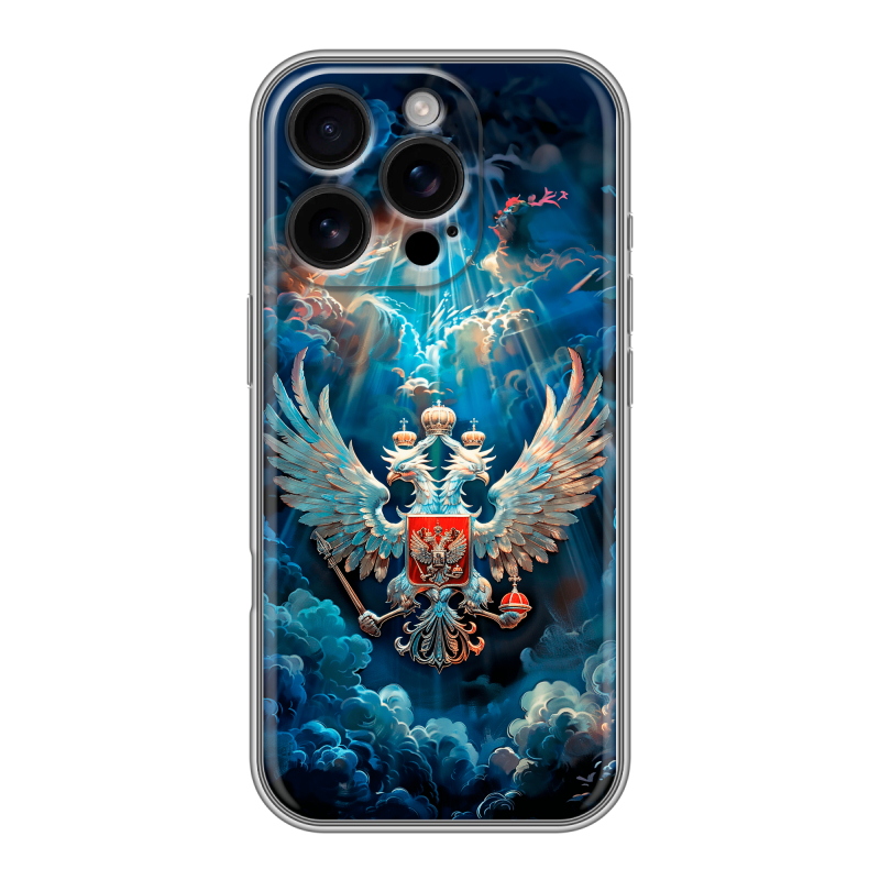 Силиконовый чехол на Iphone 16 Pro с принтом Герб флаг России Силиконовый чехол на Iphone 16 Pro с принтом Герб флаг России
