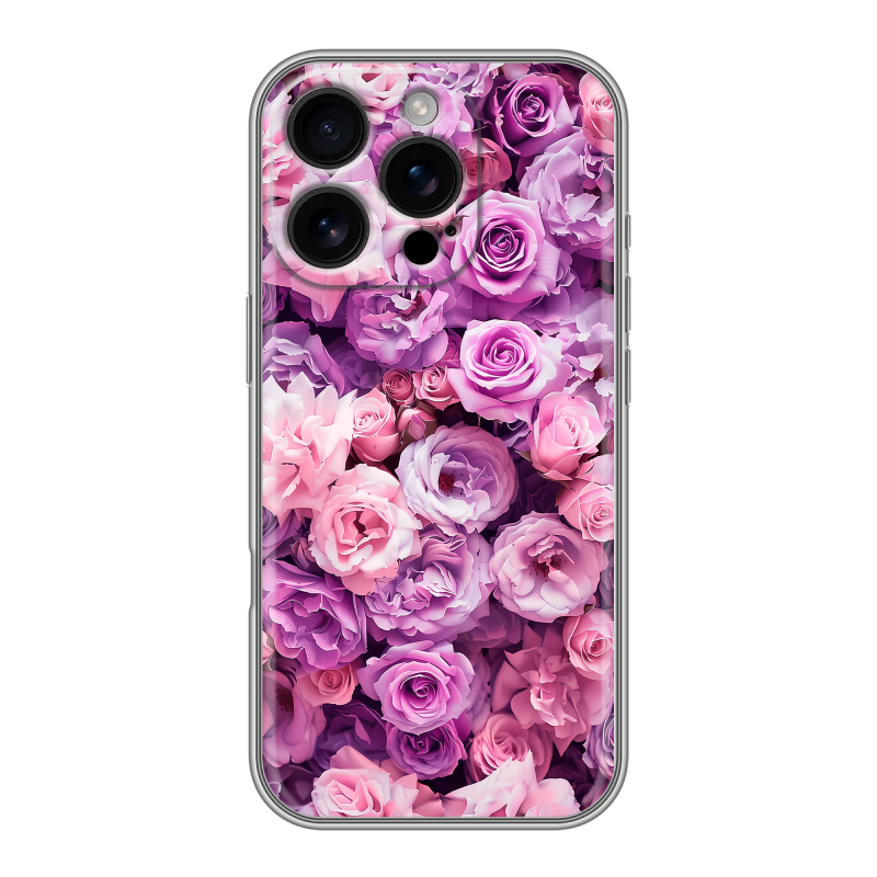 Силиконовый чехол на Iphone 16 Pro с принтом лавандовые розы Силиконовый чехол на Iphone 16 Pro с принтом лавандовые розы