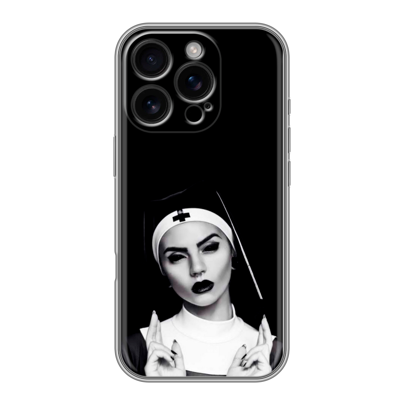Силиконовый чехол на Iphone 16 Pro с принтом монашка Силиконовый чехол на Iphone 16 Pro с принтом монашка