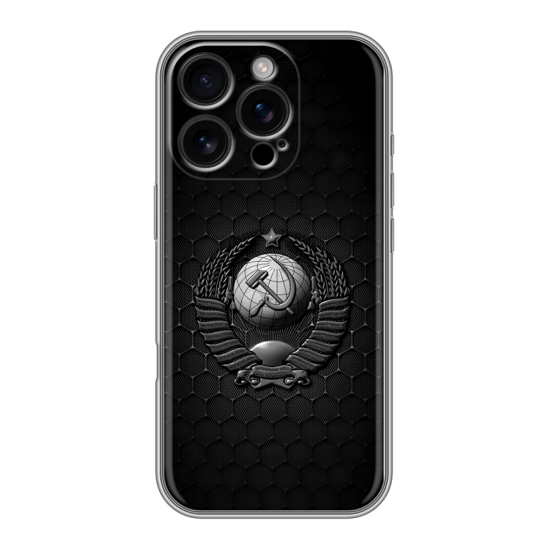 Силиконовый чехол на Iphone 16 Pro с принтом Герб Флаг СССР Силиконовый чехол на Iphone 16 Pro с принтом Герб Флаг СССР